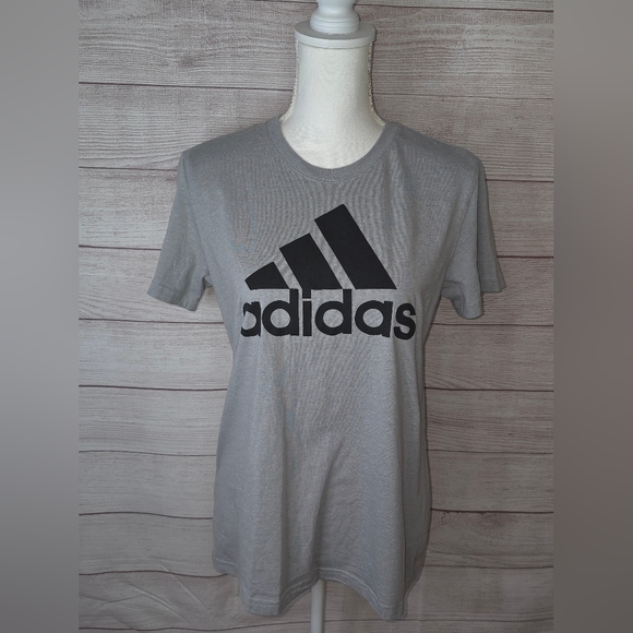 adidas Tops - Adidas Gray Crewneck Tee with Black Logo Size Large